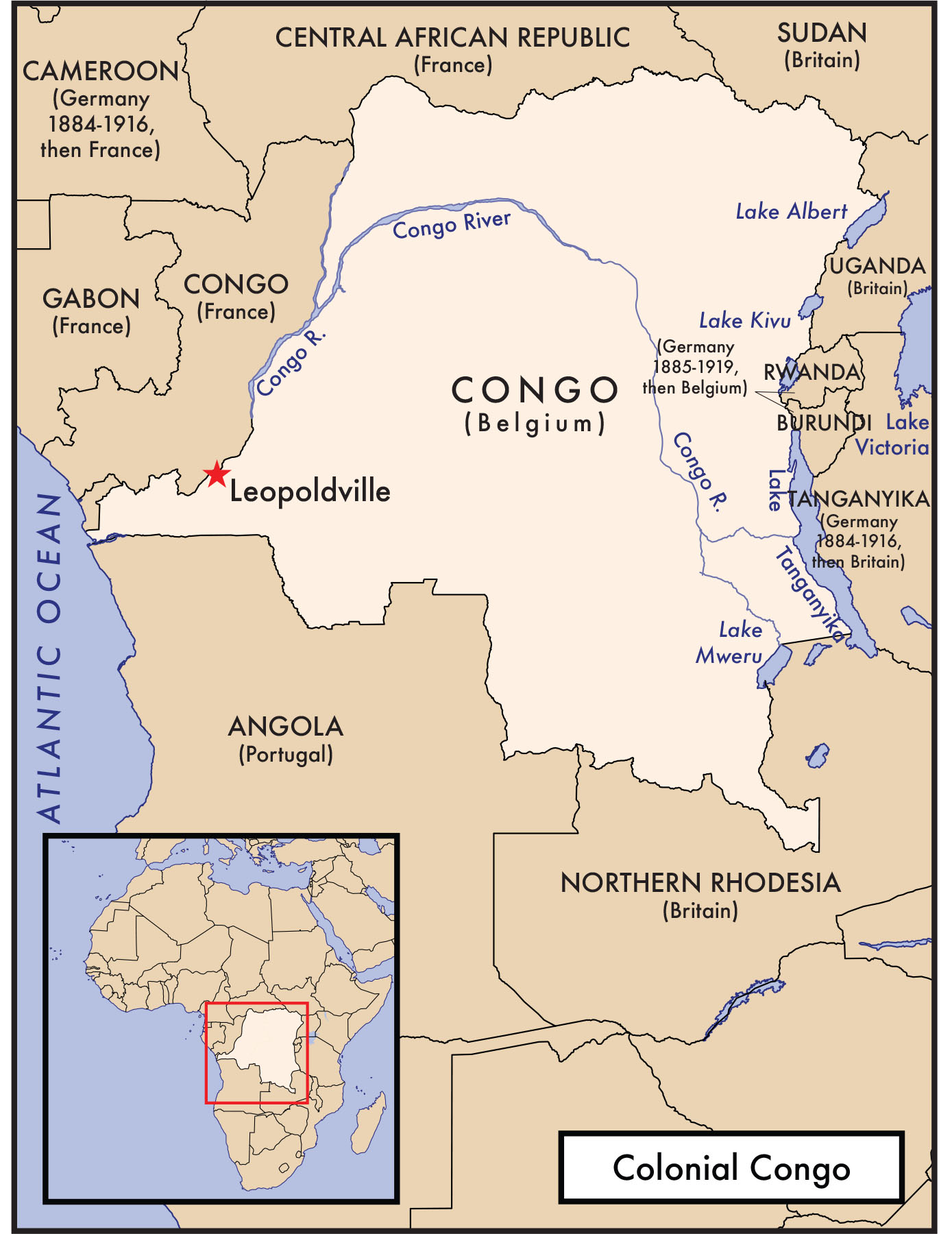 Map of Colonia Congo and its neighboring countries. 